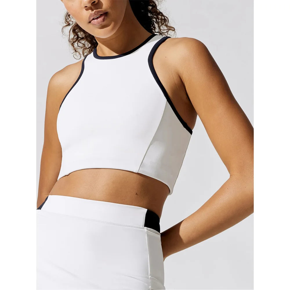 Sell Well New Type Gym Outfit Ropa Deportiva Mujer Contrast U Neck Sleeveless Sports Bra Two in One Women's Skirts Tennis Set