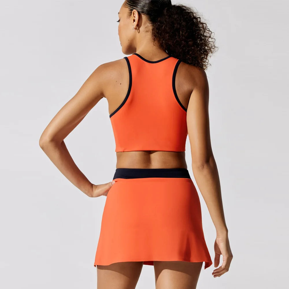 Sell Well New Type Gym Outfit Ropa Deportiva Mujer Contrast U Neck Sleeveless Sports Bra Two in One Women's Skirts Tennis Set