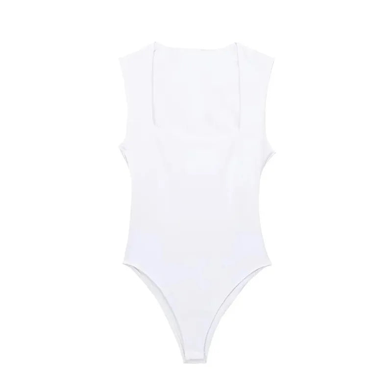MUJER 2026 Black Woman Body Square Neck Sleeveless Bodysuit Women Blue White Sexy Tight Bodysuit Lingerie Bodycon Summer Tops