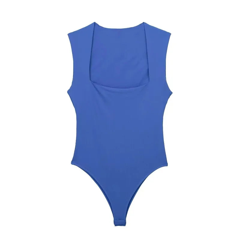 MUJER 2026 Black Woman Body Square Neck Sleeveless Bodysuit Women Blue White Sexy Tight Bodysuit Lingerie Bodycon Summer Tops
