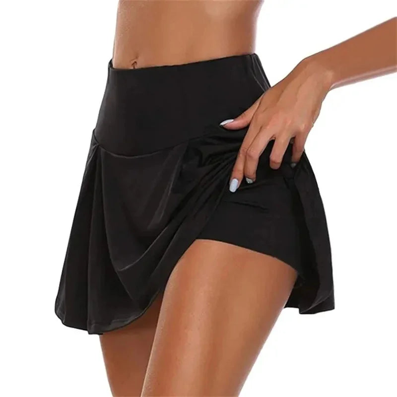 Summer fashion explosion women solid color outdoor sports fitness running yoga quick dry fake two running skirts