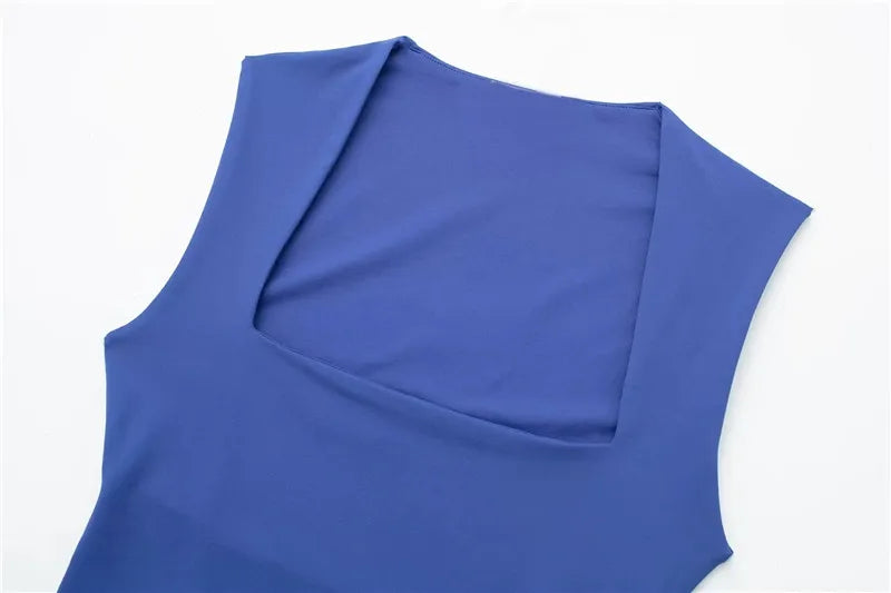 MUJER 2026 Black Woman Body Square Neck Sleeveless Bodysuit Women Blue White Sexy Tight Bodysuit Lingerie Bodycon Summer Tops