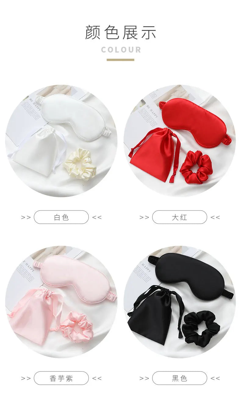 3Pcs Set Women Imitated Silk Sleep Eye Mask Eye Patches Face Mask Eyeshade Blindfold Travel Rest Eye Cover Night Eyeshade