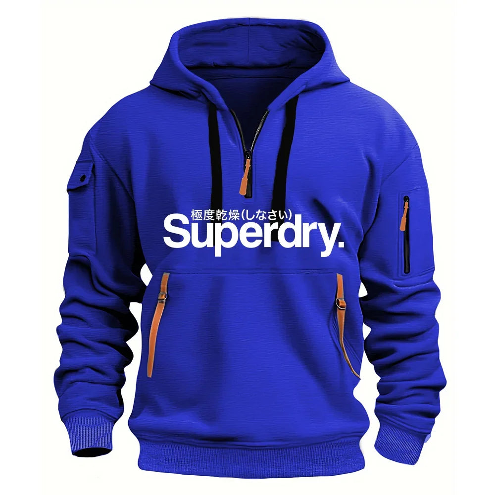 New men's hooded sweatshirt for autumn and winter 2025, fashionable outdoor jogging and fitness loose men's pullover sweatshirt