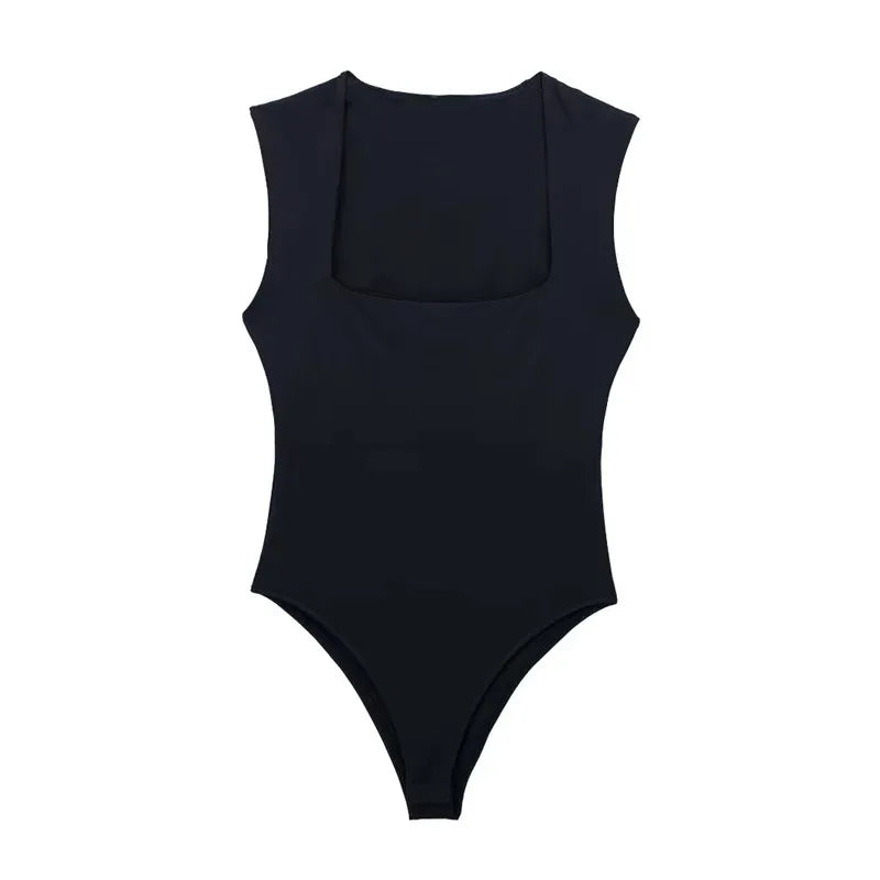 MUJER 2026 Black Woman Body Square Neck Sleeveless Bodysuit Women Blue White Sexy Tight Bodysuit Lingerie Bodycon Summer Tops