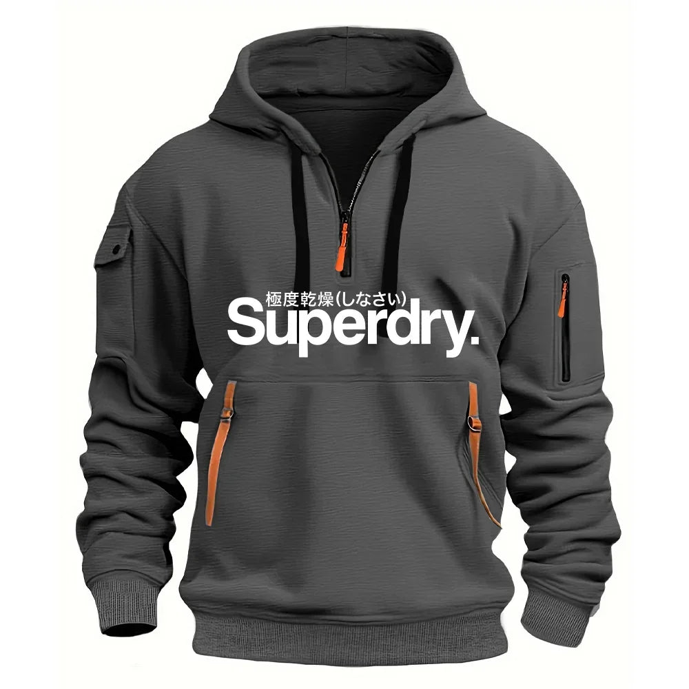 New men's hooded sweatshirt for autumn and winter 2025, fashionable outdoor jogging and fitness loose men's pullover sweatshirt