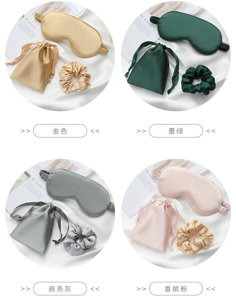 3Pcs Set Women Imitated Silk Sleep Eye Mask Eye Patches Face Mask Eyeshade Blindfold Travel Rest Eye Cover Night Eyeshade