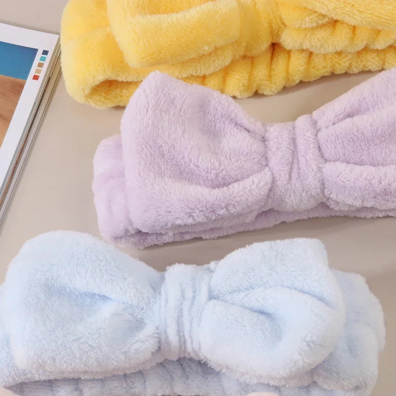 Spa Headband with Wrist Towels for Face Washing Set Elastic Bow Headbands with Highly Absorbent Wristbands for Shower Skincare