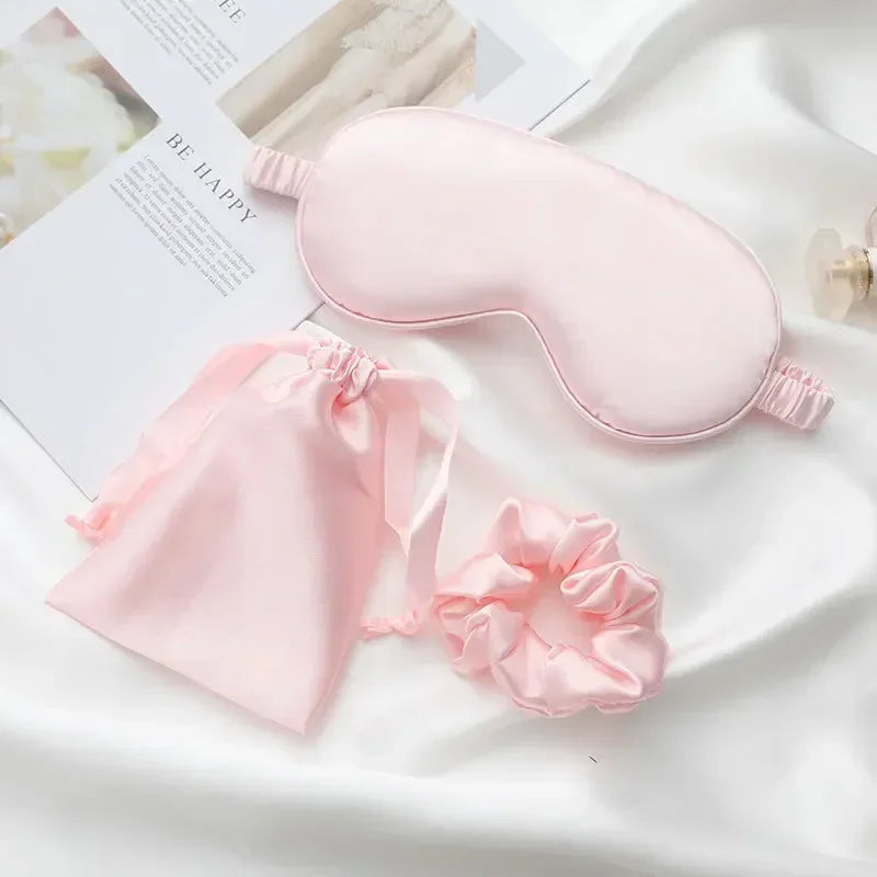 3Pcs Set Women Imitated Silk Sleep Eye Mask Eye Patches Face Mask Eyeshade Blindfold Travel Rest Eye Cover Night Eyeshade